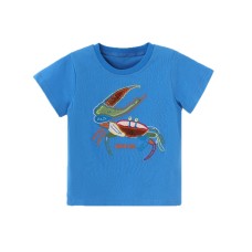 Crab Embroidery Short Sleeve Round Neck T-Shirt for Kids