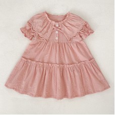 Girls' dress with lace doll collar and short sleeves
