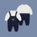 Infant Boys' Fake Two-Piece Overalls Long Sleeve Bodysuit Baby Romper Girls' Crawling Suit Children's Clothes Trendy One-Piece Outfit
