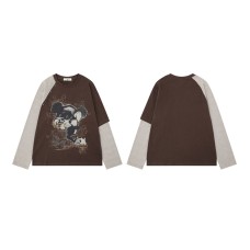 Print Color-Blocked Fake Two-Piece Long Sleeve T-Shirt Print Color-Blocked Fake Two-Piece Long Sleeve T-Shirt