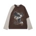 Print Color-Blocked Fake Two-Piece Long Sleeve T-Shirt 
