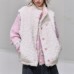 Faux Fur Vest with Pink Color-block Plaid Pattern