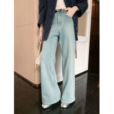 Drawstring Pen Three Denim Pants Thick Stretch Warm Wide-leg Pants