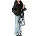 Drawstring Pen Three Denim Pants Thick Stretch Warm Wide-leg Pants