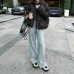 Drawstring Pen Three Denim Pants Thick Stretch Warm Wide-leg Pants