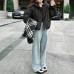 Drawstring Pen Three Denim Pants Thick Stretch Warm Wide-leg Pants