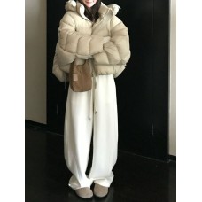 Thick Super Warm Thermal Air Layer Patterned Yarn Double-Sided Brushed Woolen Wide Leg Pants