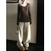 Thick Super Warm Thermal Air Layer Patterned Yarn Double-Sided Brushed Woolen Wide Leg Pants