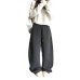Thick Super Warm Thermal Air Layer Patterned Yarn Double-Sided Brushed Woolen Wide Leg Pants