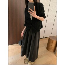 Pleated Midi Skirt with Elastic Waistband Unique Design A-Line Mid-Length Skirt Pleated Midi Skirt with Elastic Waistband Unique Design A-Line Mid-Length Skirt
