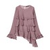 Simple long sleeved round neck asymmetrical layered decorative top