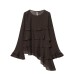 Simple long sleeved round neck asymmetrical layered decorative top