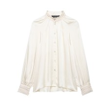 French standing collar silk textured shirt