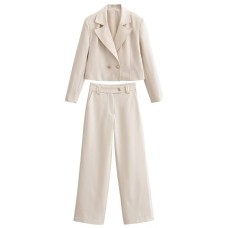 Double breasted suit jacket+straight leg pants