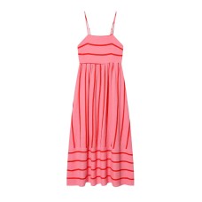 Vacation style backless striped camisole dress with a large swing