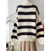 Bold Striped Pattern Color Block Turn-Down Collar