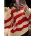 Bold Striped Pattern Color Block Turn-Down Collar