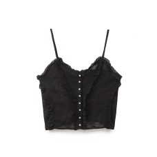 Black fungus edge embroidered cotton chiffon camisole top