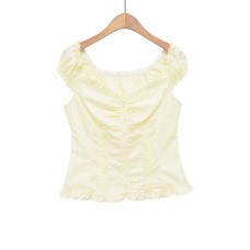 Solid Color Short Sleeve Button-Up Collar Women's Top