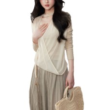 False Two-Piece Mesh Spliced Knit  Loose Fit Upperwear
