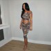 Slim fit exposed navel shoulder print set for women