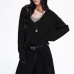 Fake Two-Piece V-Neck Solid Color  Loose Knit Sweater