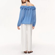 Ruffle Off-the-Shoulder Top Copper Ammonia Silk Blouse