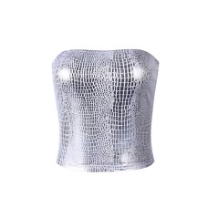 Bare navel and backless metallic strapless top for women Bare navel and backless metallic strapless top for women