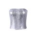 Bare navel and backless metallic strapless top for women