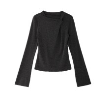 Hollow Out Long Sleeve Top Women Dark Gray Slim Fit Flared Sleeve Innerwear Hollow Out Long Sleeve Top Women Dark Gray Slim Fit Flared Sleeve Innerwear
