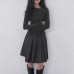 Hollow Out Long Sleeve Top Women Dark Gray Slim Fit Flared Sleeve Innerwear