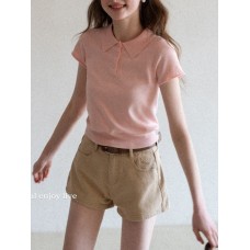 Short Sleeve Knit Top Lightweight Casual Slim-Fitting Cropped Versatile Raglan Sleeve Top