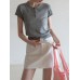 Short Sleeve Knit Top Lightweight Casual Slim-Fitting Cropped Versatile Raglan Sleeve Top