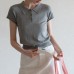 Short Sleeve Knit Top Lightweight Casual Slim-Fitting Cropped Versatile Raglan Sleeve Top