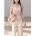 Embroidered Lace Lyocell Linen Strapless Crop Top Elegant Blouse