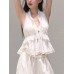 Embroidered Lace Lyocell Linen Strapless Crop Top Elegant Blouse