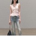 Embroidered Lace Lyocell Linen Strapless Crop Top Elegant Blouse