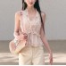 Embroidered Lace Lyocell Linen Strapless Crop Top Elegant Blouse
