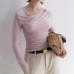 One-Shoulder Knit Top with Lyocell Wool Design Soft and Comfortable for Casual Wear