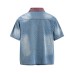 Embroidered fabric washed with water worn denim collar short sleeved shirt