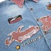 Embroidered fabric washed with water worn denim collar short sleeved shirt