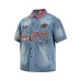 Embroidered fabric washed with water worn denim collar short sleeved shirt