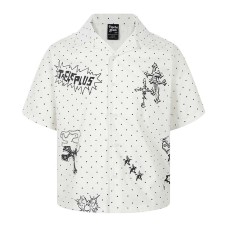 Cross letter printed lapel short sleeved shirt