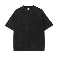 Short Sleeve Round Neck Washed Summer T-Shirt Loose Fit, Vintage Fashion Brand, Heavyweight Cotton Half Sleeve Five-Fifth Length