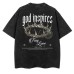 Vintage Washed Distressed Letter Print Oversized Short Sleeve T-Shirt Unisex Couple Style Heavyweight Tee Top