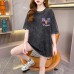 Oversize Washed Cotton Short Sleeve T-Shirt with Colorful Letter Print, Loose Fit Casual Top