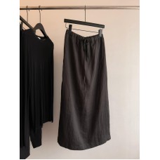 Skirt Slim-Fitting Small A-Line Solid Color Tie-Waist Length Cool Linen Skirt
