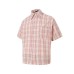 Pink checkered hem with frayed edge design and a lapel short sleeved shirt