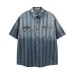 Striped gradient lapel short sleeved shirt