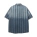 Striped gradient lapel short sleeved shirt